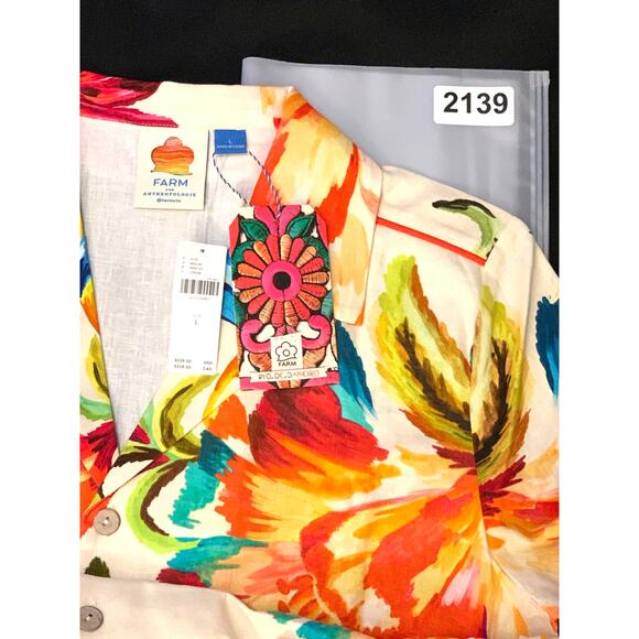 Lg- Farm Rio Anthropologie Womens Shirt Dress Lg Linen Blend Floral Button Front - Picture 15 of 15